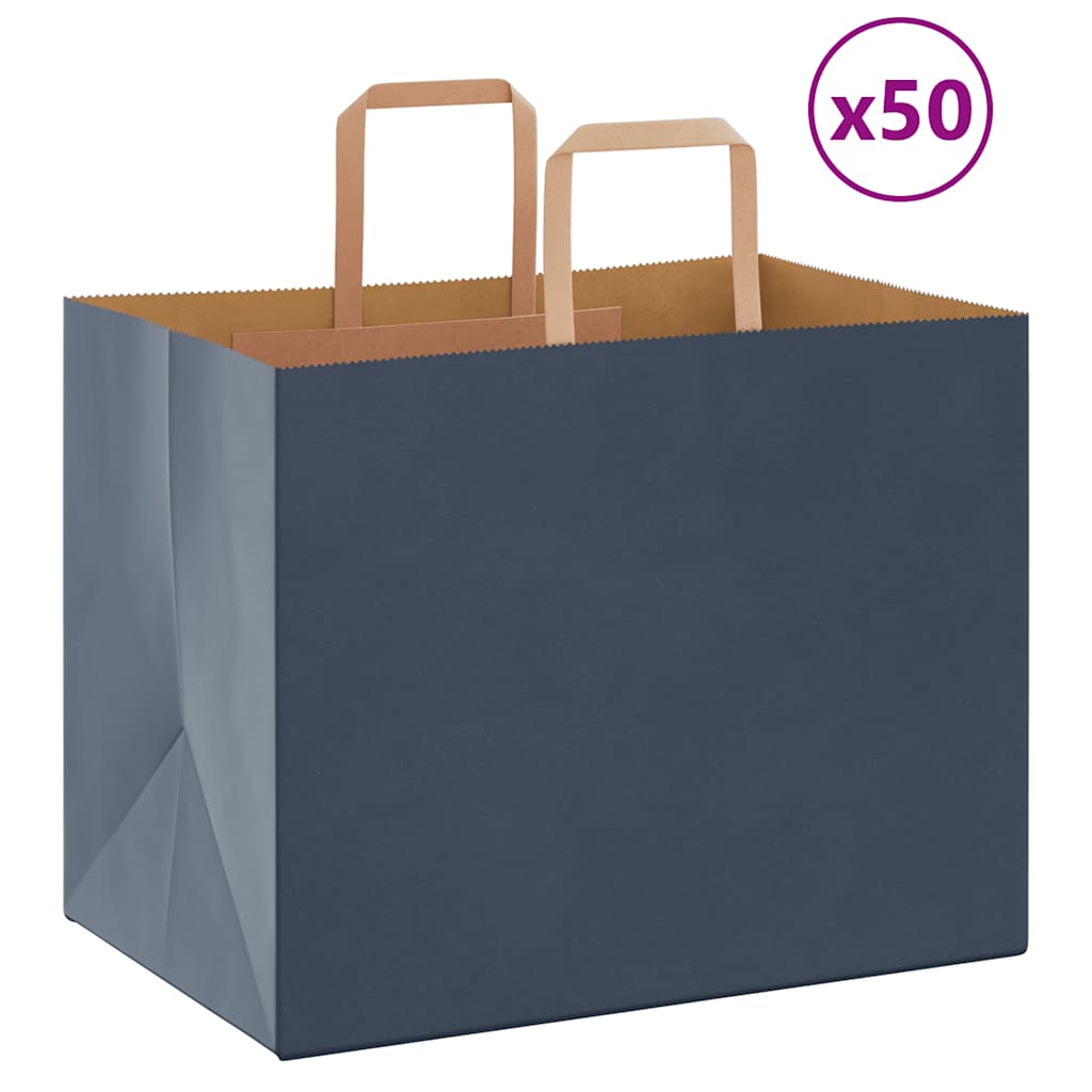 vidaXL Saci de hârtie 50 buc cu mânere Albastru 32x22x24 cm