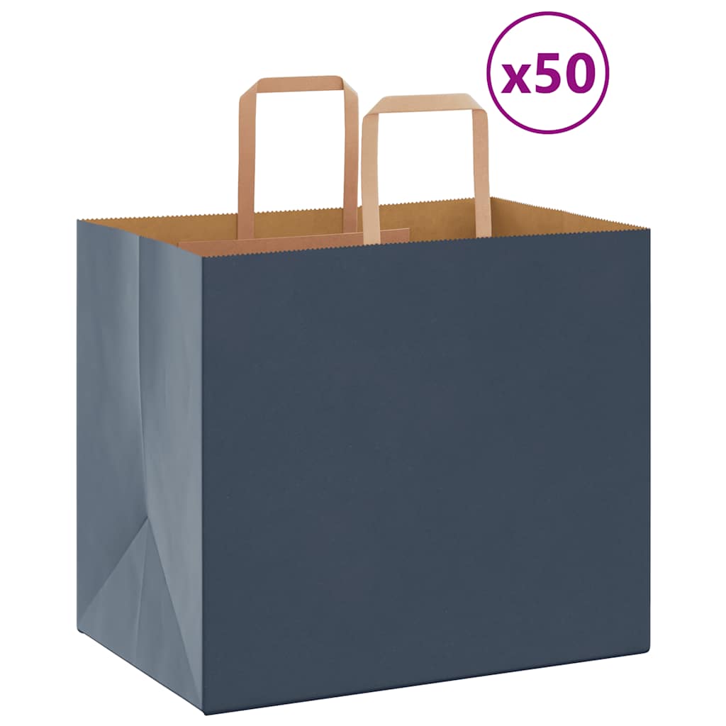 vidaXL Pungi de hârtie 50 buc cu mânere Albastru 32x22x28 cm