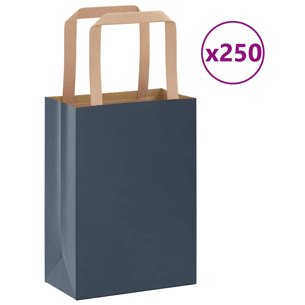 vidaXL Pungi de hârtie 250 buc cu mânere Albastru 15x8x21 cm