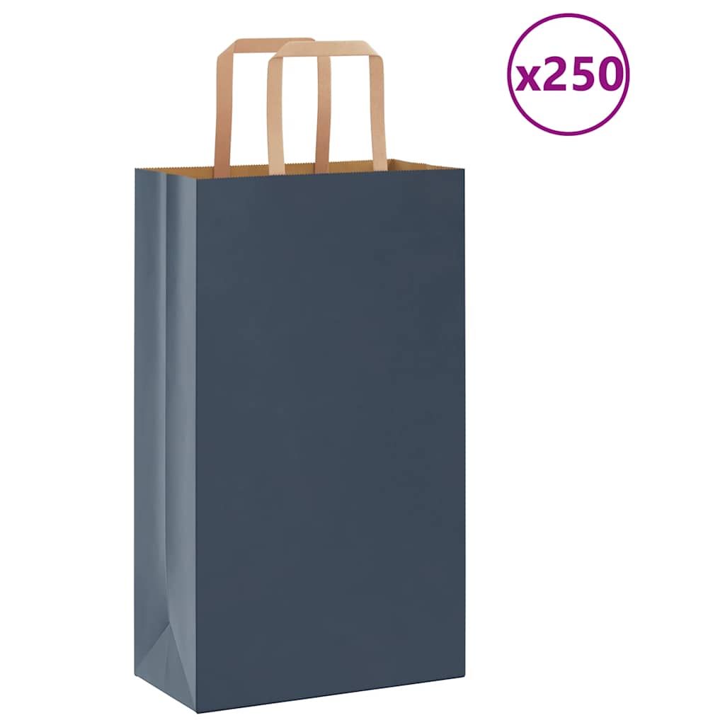 vidaXL Pungi de hârtie 250 buc cu mânere Albastre 21x11x36 cm