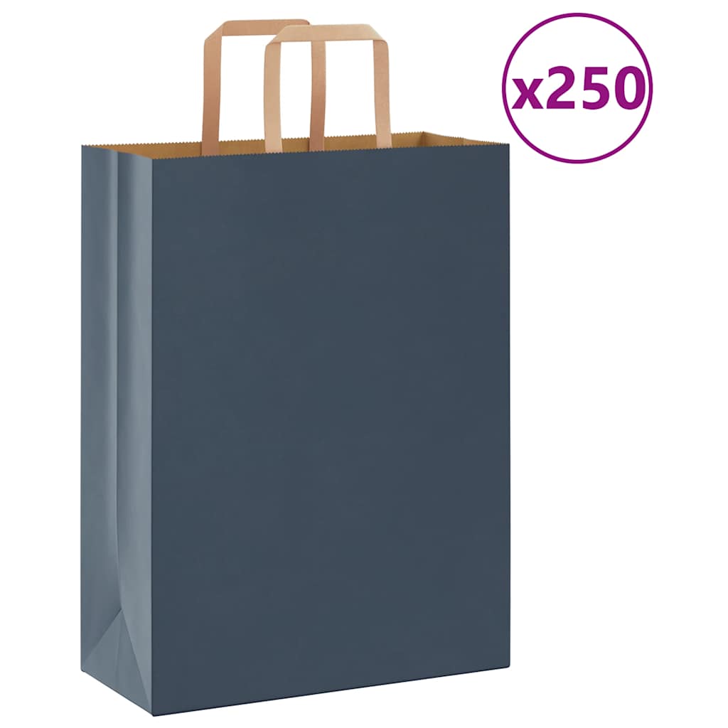 vidaXL Pungi de hârtie 250 buc cu mânere Albastre 26x12x35 cm