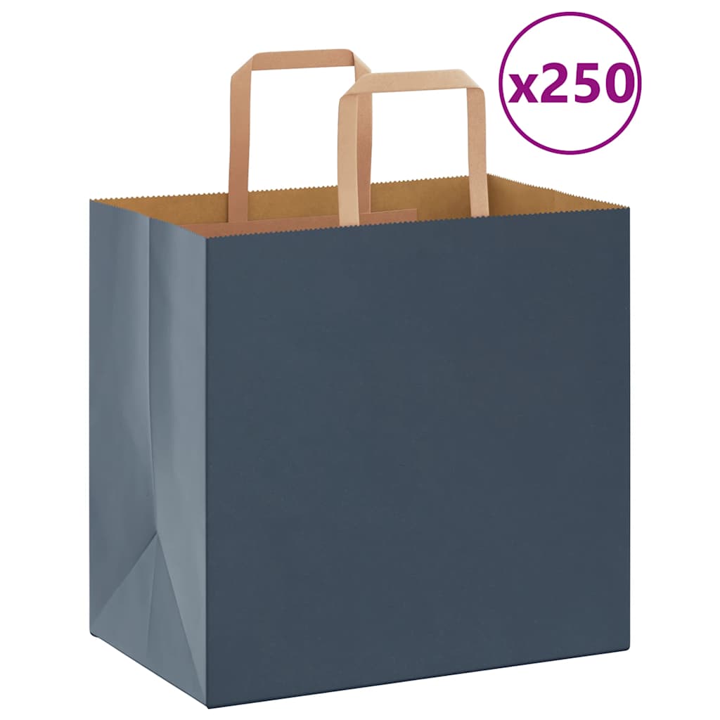 vidaXL Pungi de hârtie 250 buc cu mânere Albastre 26x17x25 cm