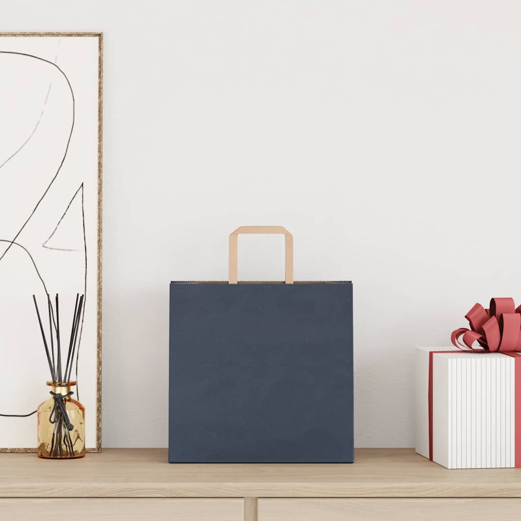 vidaXL Papieren zakken 250 st met hengsels 26x17x25 cm blauw afbeelding