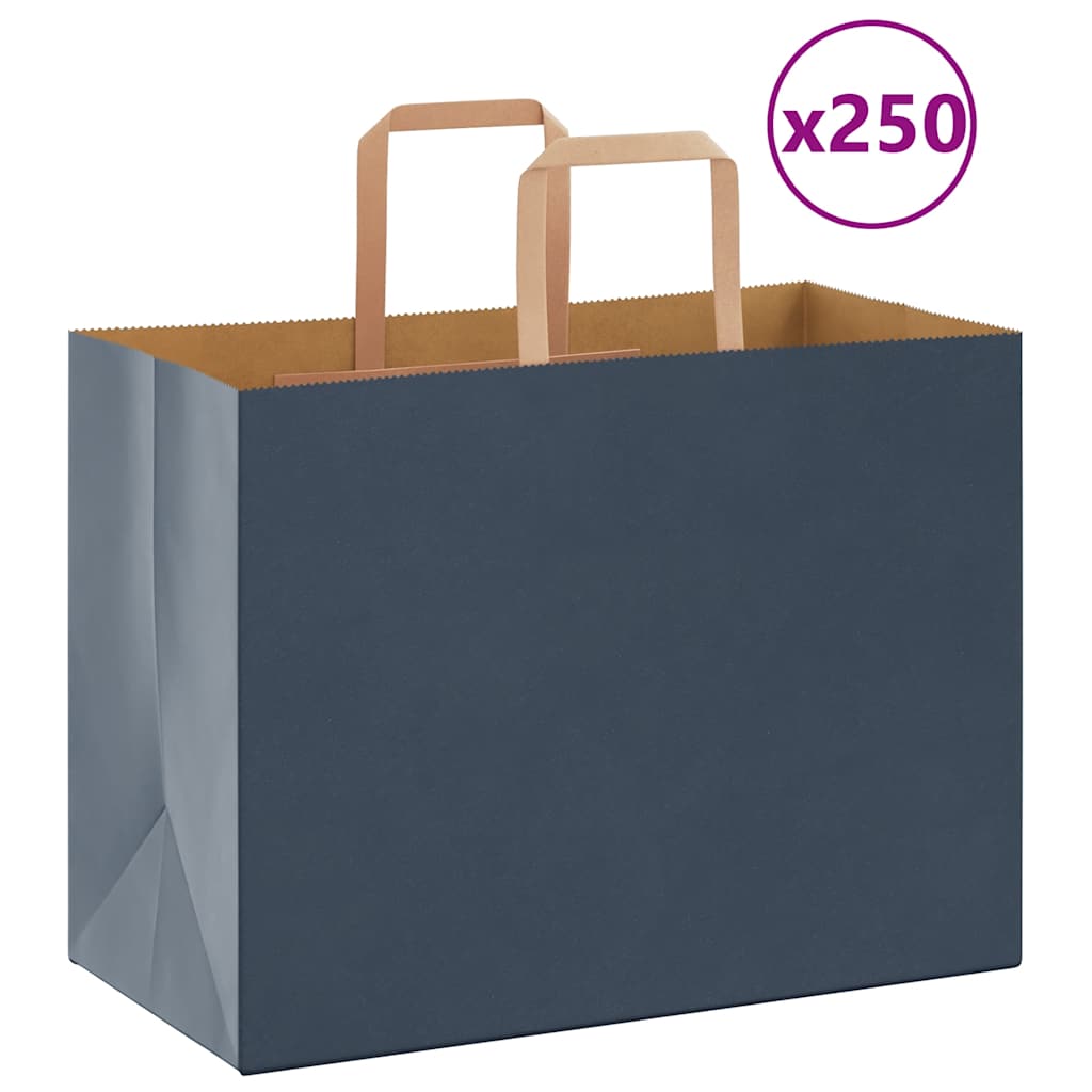 vidaXL Pungi de hârtie 250 buc cu mânere Albastre 32x17x25 cm