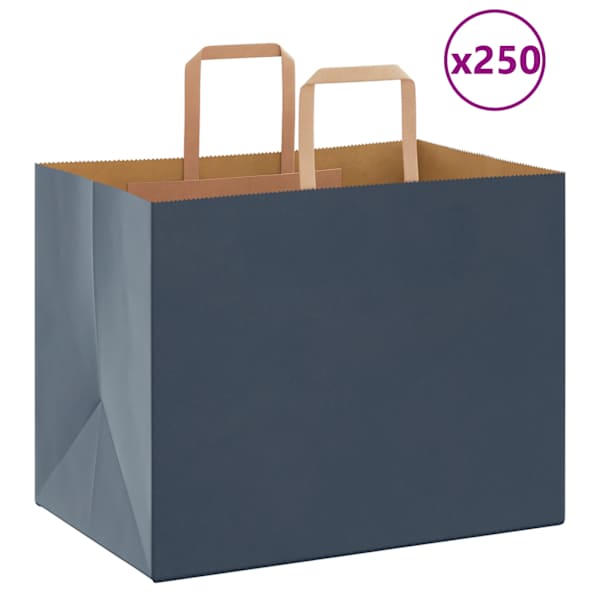 vidaXL paberkotid, 250 tk, k&auml;epidemetega, sinine, 32x22x24 cm