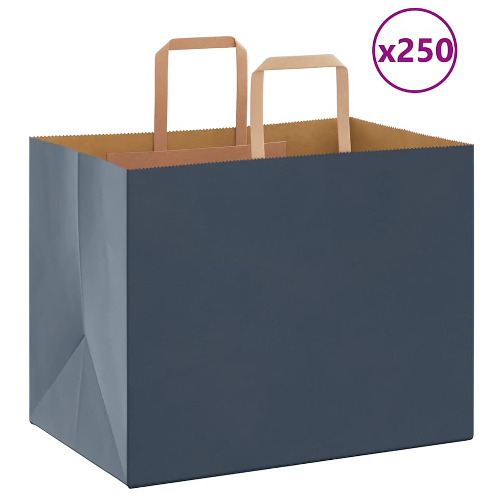 vidaXL Pungi de hârtie 250 buc cu mânere Albastre 32x22x24 cm