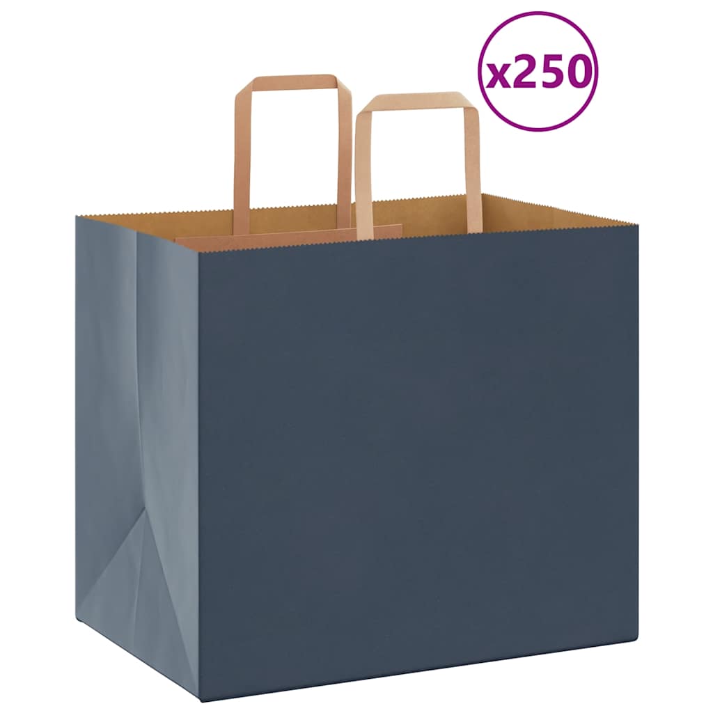 vidaXL Pungi de hârtie 250 buc cu mânere Albastre 32x22x28 cm