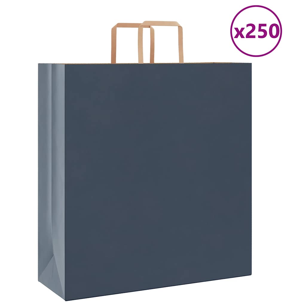 vidaXL Pungi de hârtie 250 buc cu mânere Albastre 45x17x48 cm