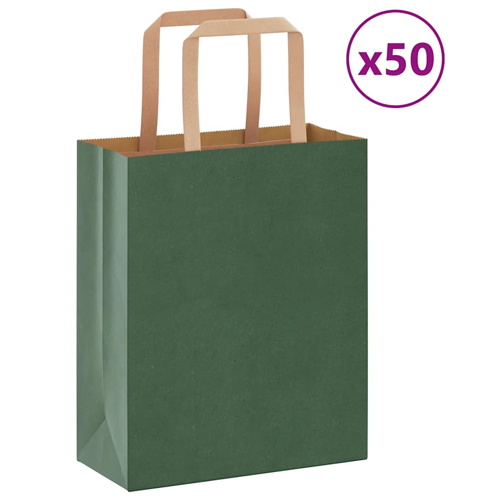 vidaXL Pungi de hârtie 50 buc cu mânere verde 18x8x22 cm