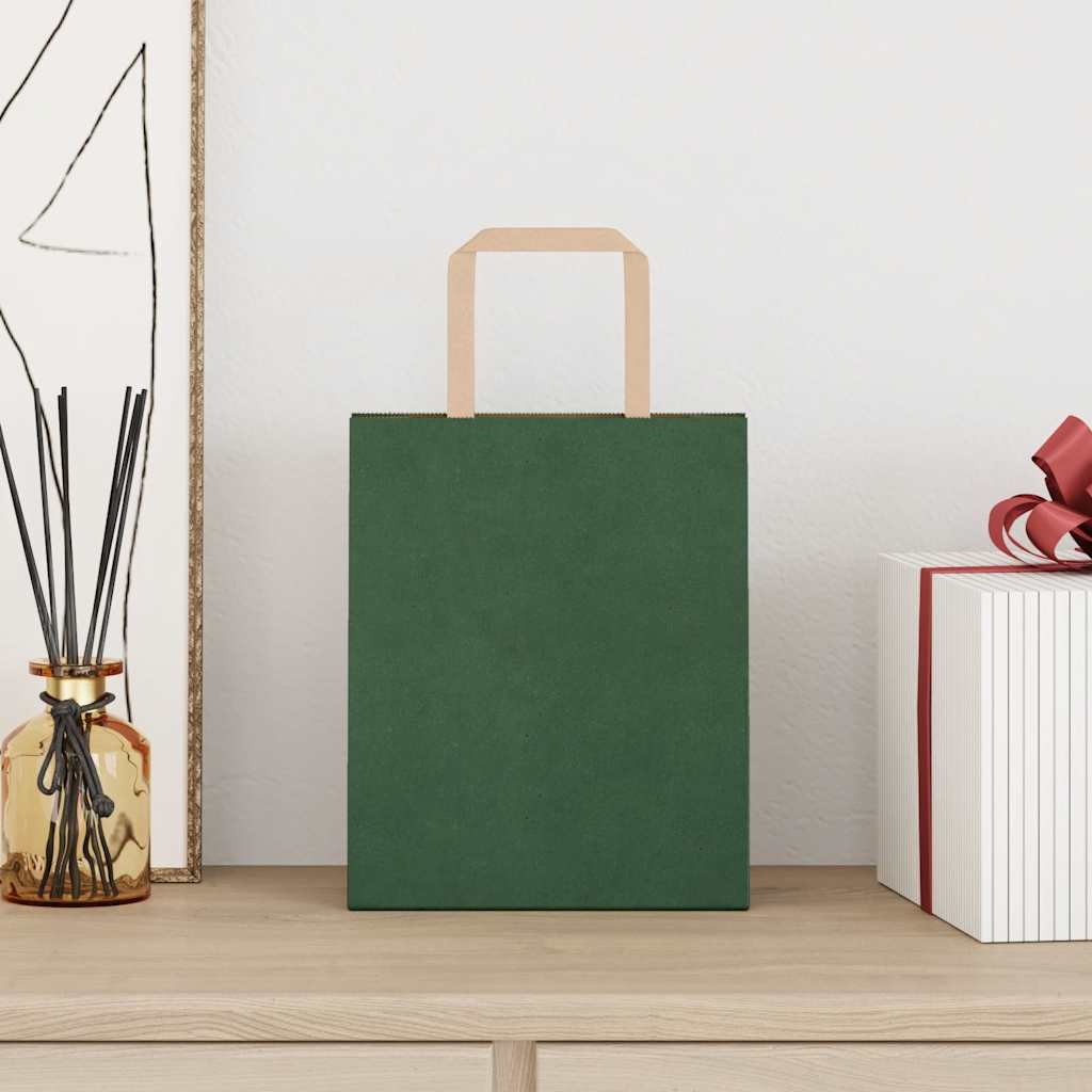 vidaXL Papieren zakken 50 st met hengsels 18x8x22 cm groen afbeelding