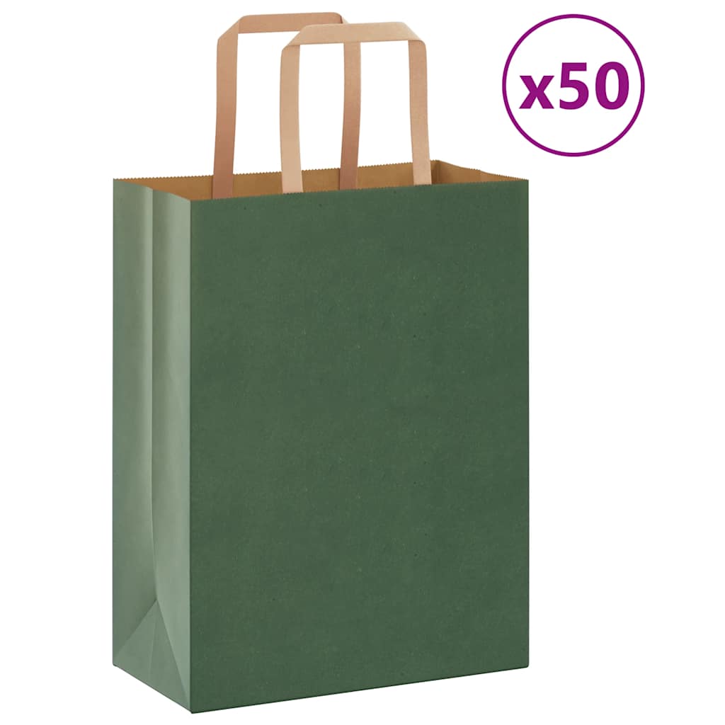 vidaXL Pungi de hârtie 50 buc cu mânere verde 21x11x28 cm