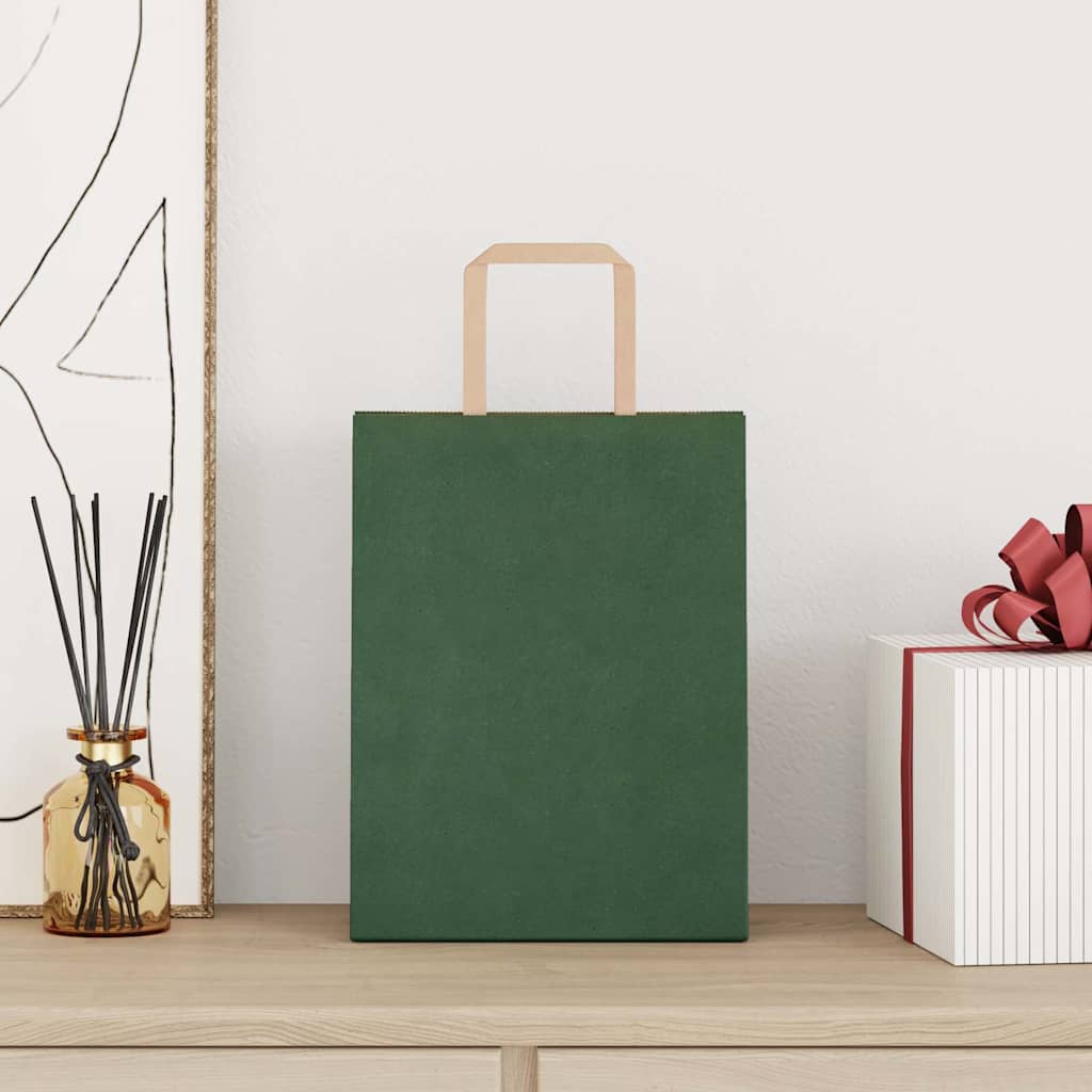 vidaXL Papieren zakken 50 st met hengsels 21x11x28 cm groen afbeelding
