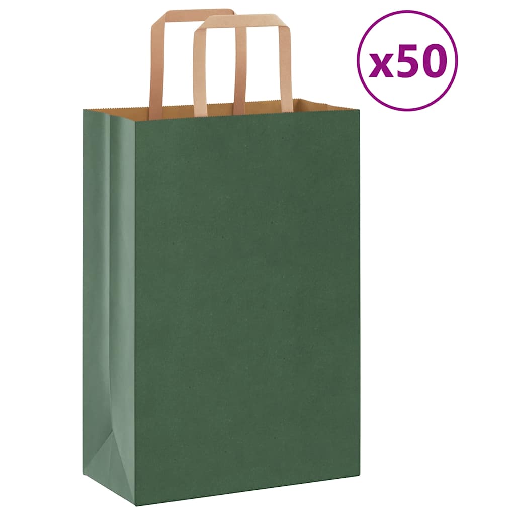 vidaXL Saci de hârtie 50 buc cu mânere verde 21x11x31 cm