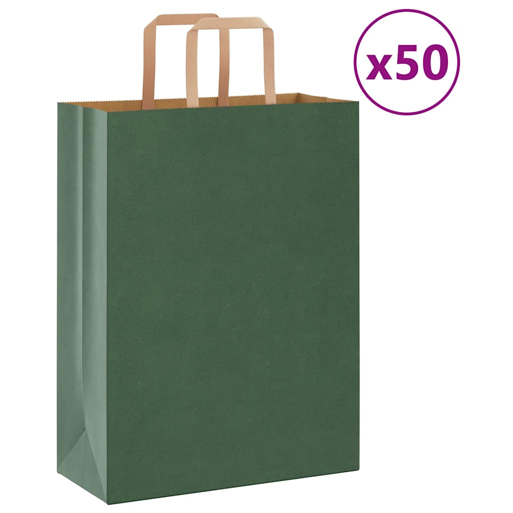 vidaXL Saci de hârtie 50 buc cu mânere verde 26x12x35 cm