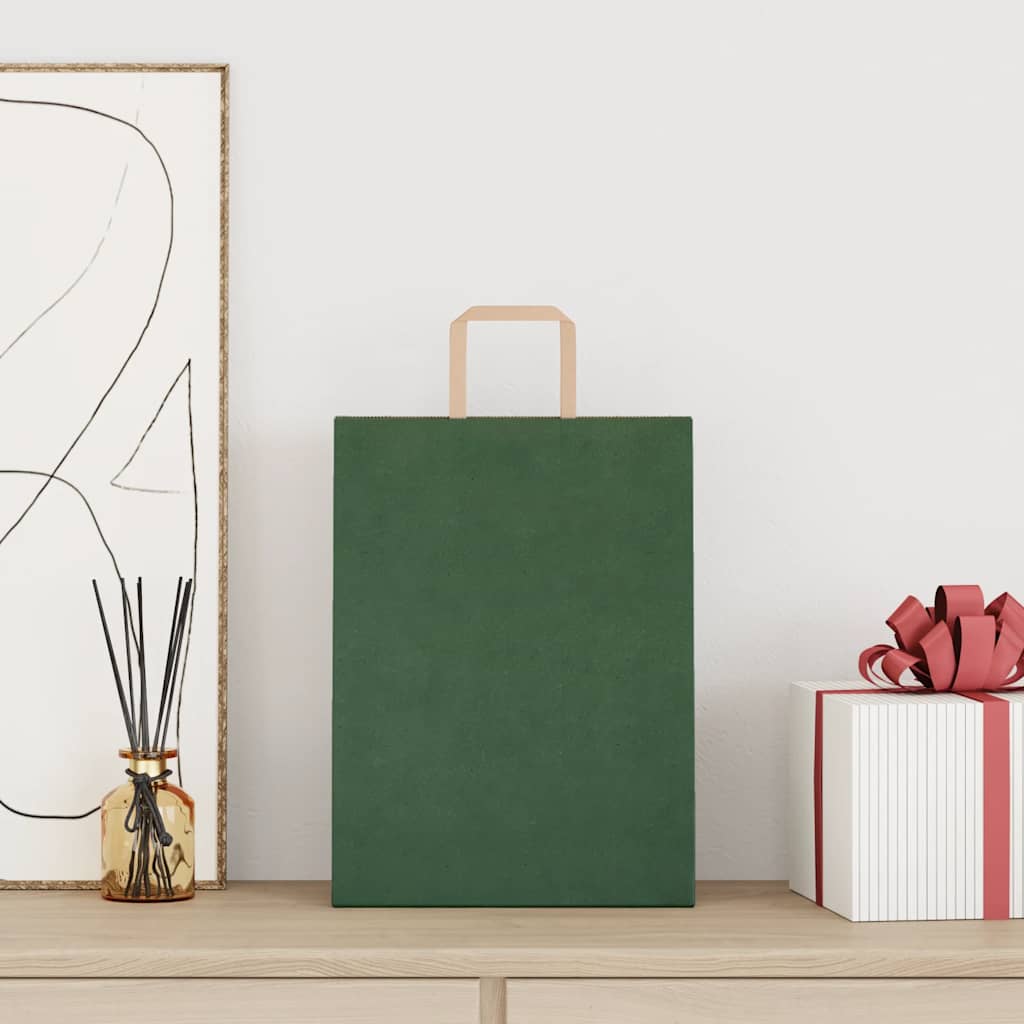 vidaXL Papieren zakken 50 st met hengsels 26x12x35 cm groen afbeelding