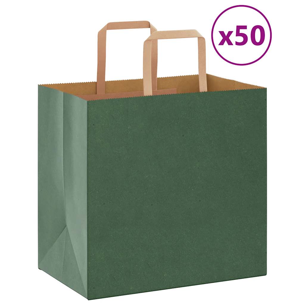 vidaXL Saci de hârtie 50 buc cu mânere verde 26x17x25 cm