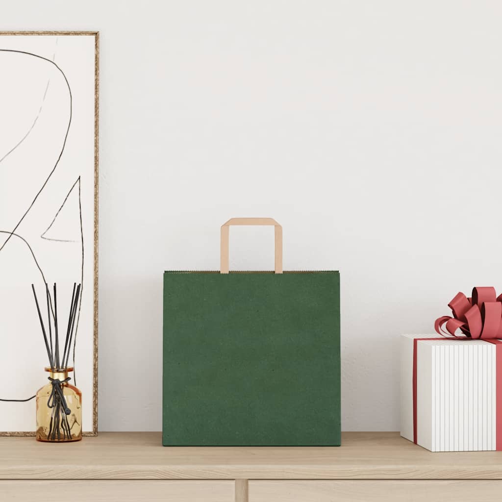vidaXL Papieren zakken 50 st met hengsels 26x17x25 cm groen afbeelding