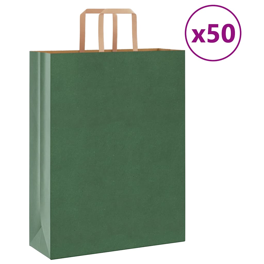 vidaXL Saci de hârtie 50 buc cu mânere verde 32x12x42 cm