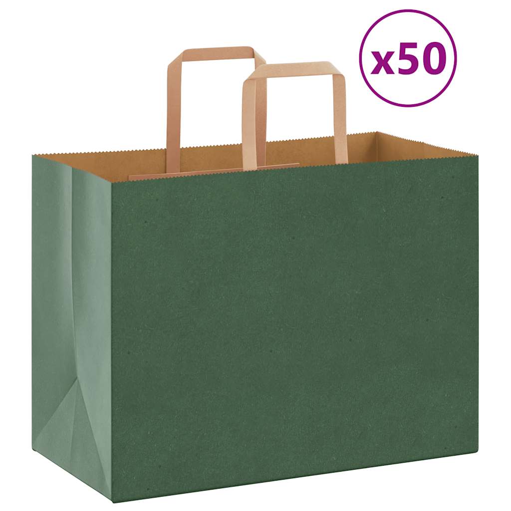 vidaXL Pungi de hârtie 50 buc cu mânere verde 32x17x25 cm