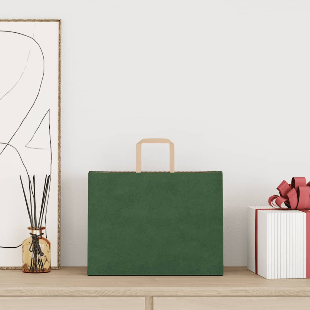 vidaXL Papieren zakken 50 st met hengsels 32x17x25 cm groen afbeelding
