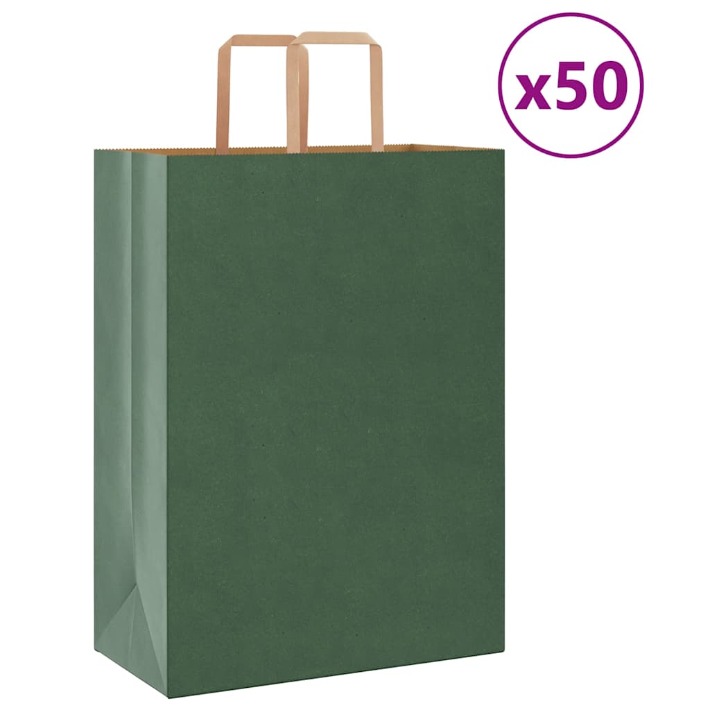 vidaXL Pungi de hârtie 50 buc cu mânere verde 32x17x44 cm