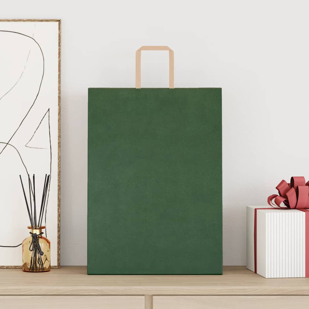 vidaXL Papieren zakken 50 st met hengsels 32x17x44 cm groen afbeelding