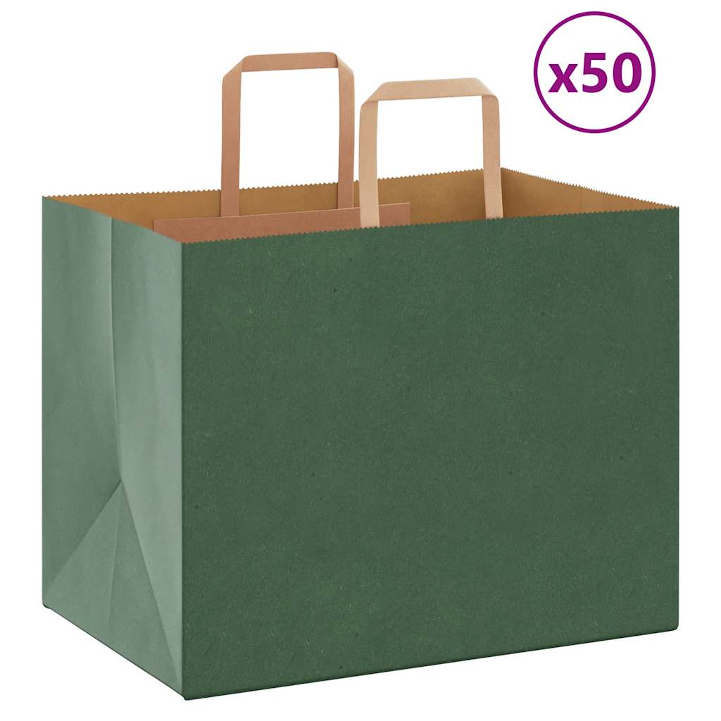 vidaXL Saci de hârtie 50 buc cu mânere verde 32x22x24 cm