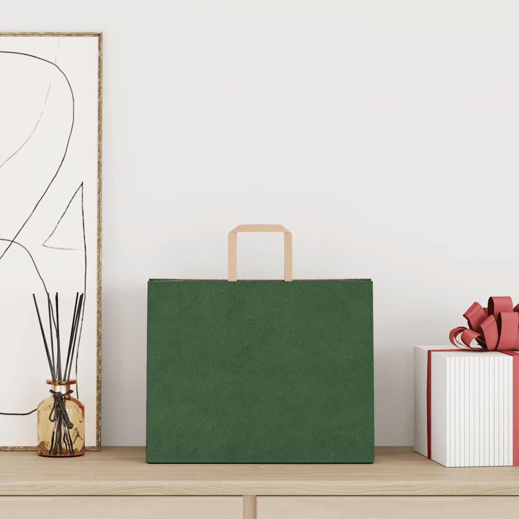 vidaXL Papieren zakken 50 st met hengsels 32x22x24 cm groen afbeelding