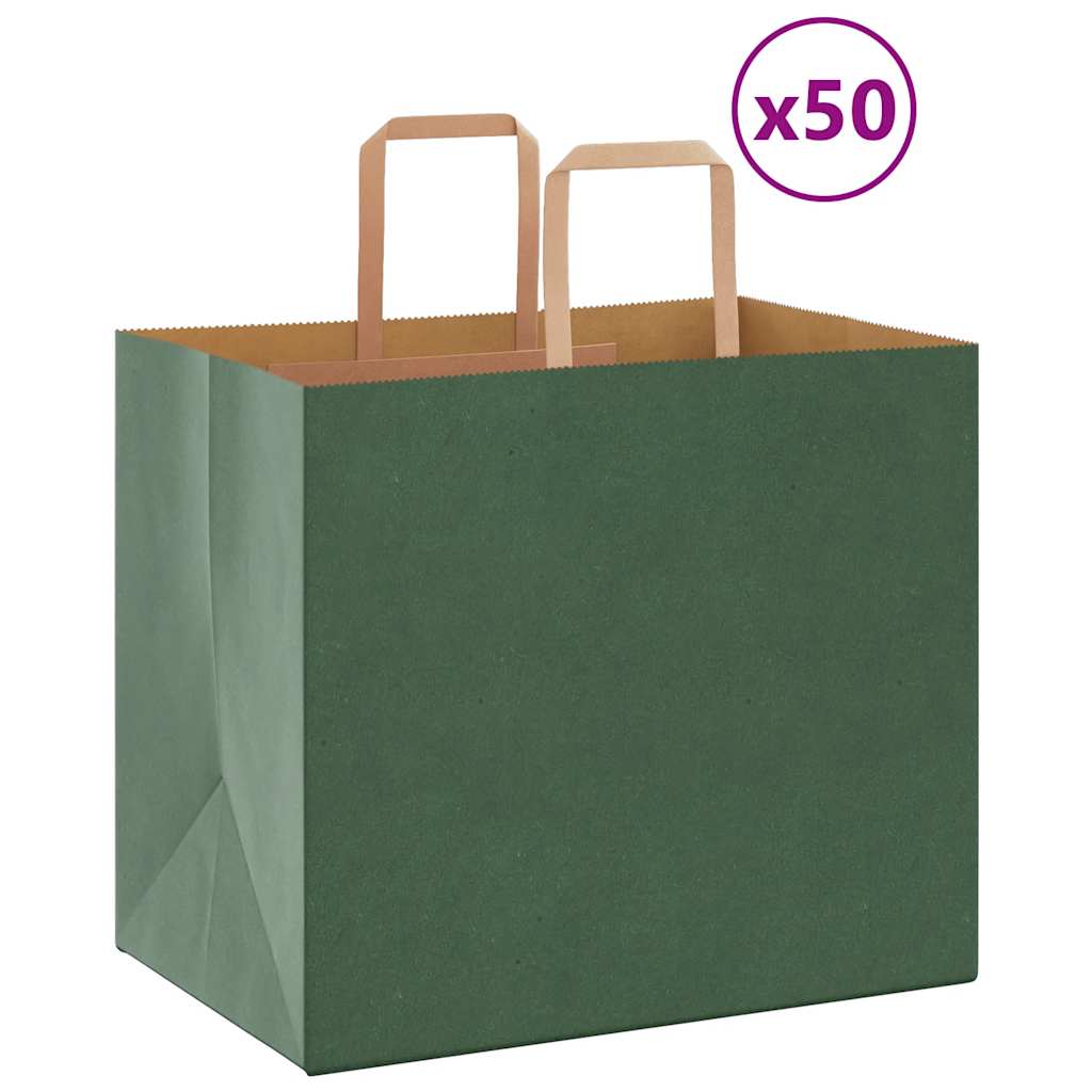 vidaXL Pungi de hârtie 50 buc cu mânere verde 32x22x28 cm