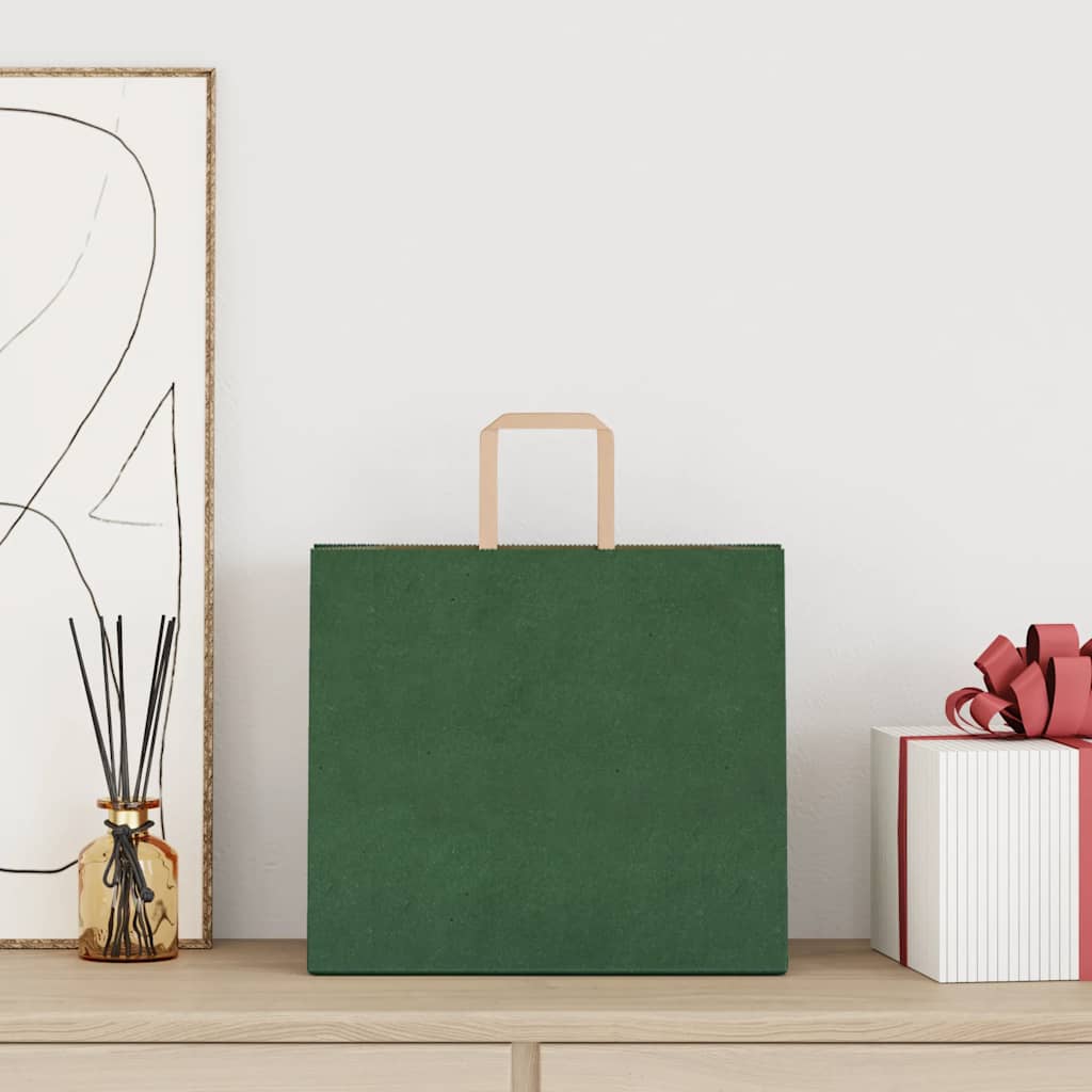vidaXL Papieren zakken 50 st met hengsels 32x22x28 cm groen afbeelding