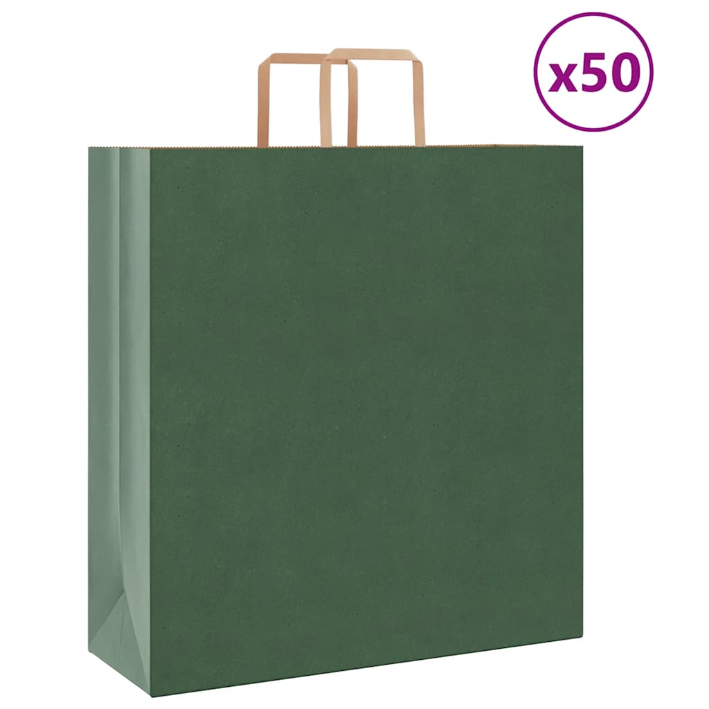 vidaXL Saci de hârtie 50 buc cu mânere verde 45x17x48 cm