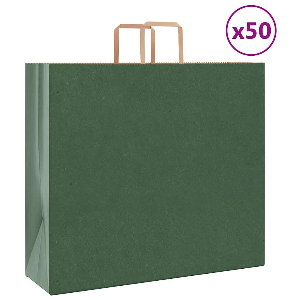 vidaXL Pungi de hârtie 50 buc cu mânere verde 54x15x49 cm