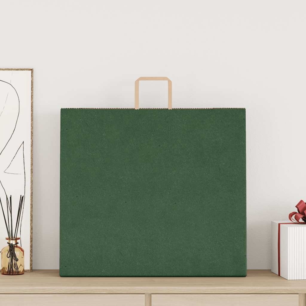 vidaXL Pungi de hârtie 50 buc cu mânere verde 54x15x49 cm