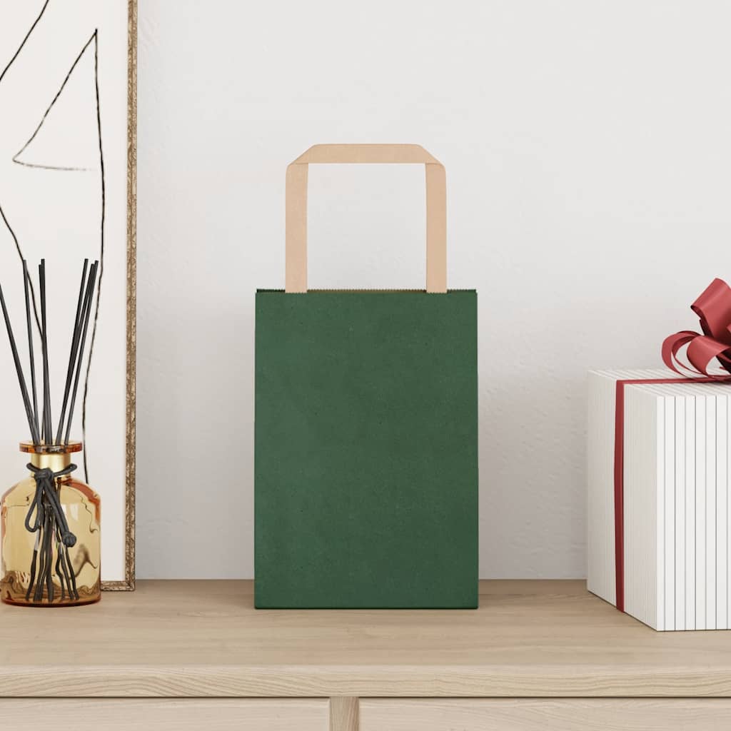 vidaXL Papieren zakken 250 st met hengsels 15x8x21 cm groen afbeelding