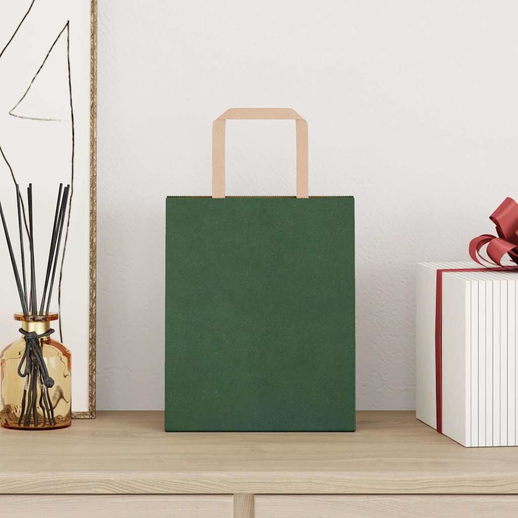 vidaXL Papieren zakken 250 st met hengsels 18x8x22 cm groen afbeelding
