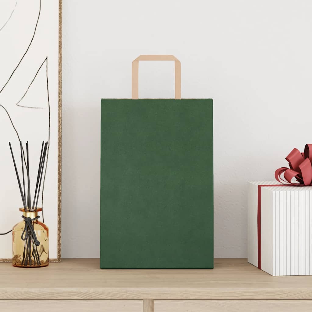 vidaXL Papieren zakken 250 st met hengsels 21x11x31 cm groen afbeelding