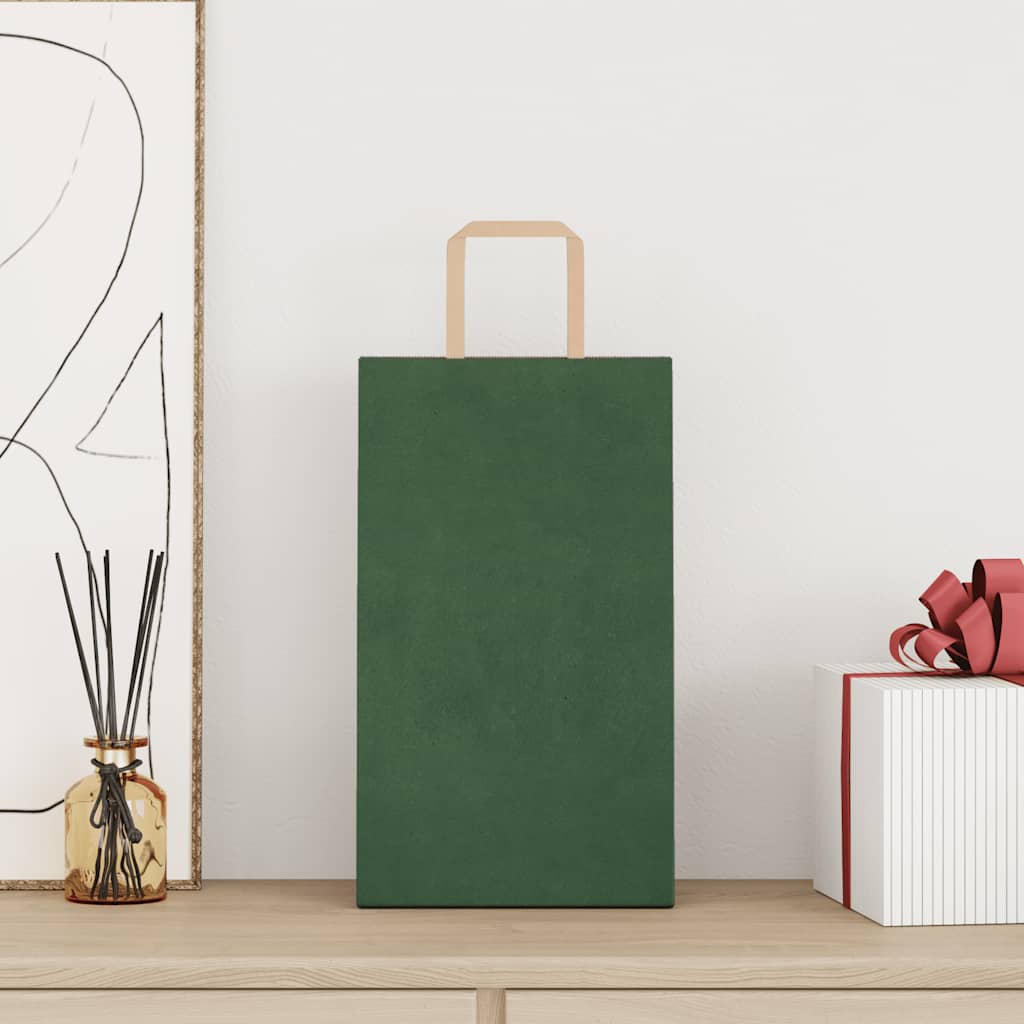 vidaXL Papieren zakken 250 st met hengsels 21x11x36 cm groen afbeelding