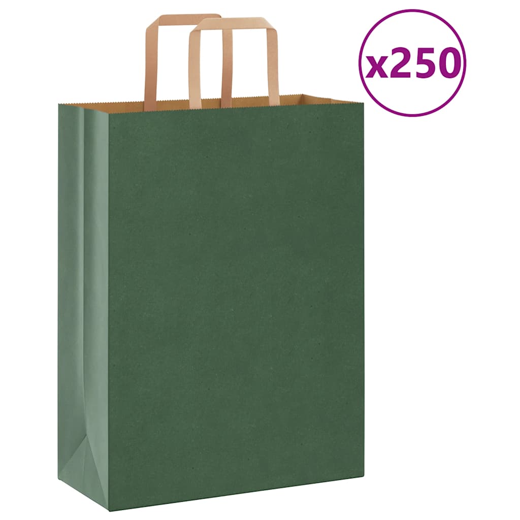 vidaXL Saci de hârtie 250 buc cu mânere verde 26x12x35 cm