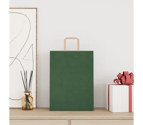 vidaXL Paper Bags 250 pcs with Handles Green 26x12x35 cm