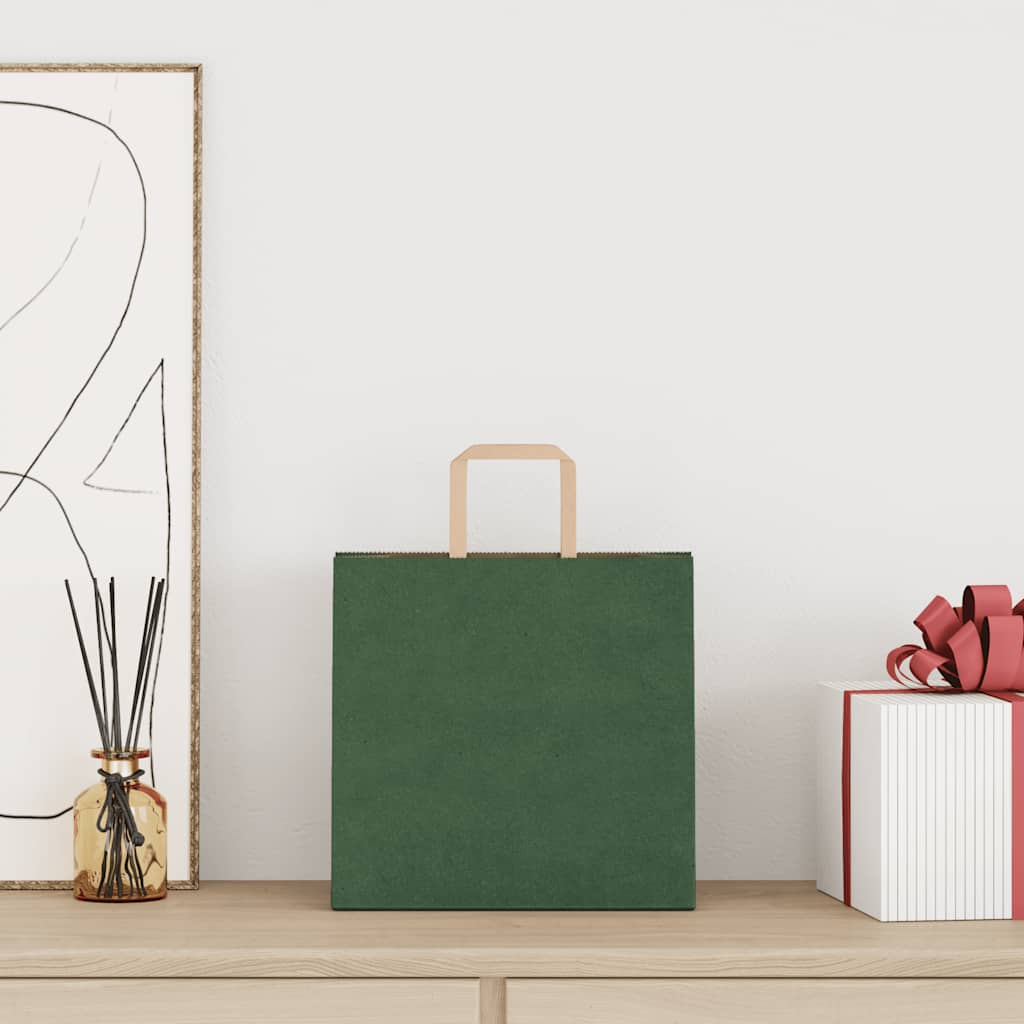 vidaXL Papieren zakken 250 st met hengsels 26x17x25 cm groen afbeelding