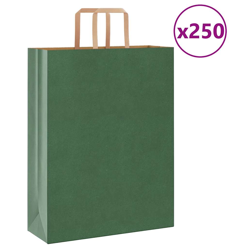 vidaXL Saci de hârtie 250 buc cu mânere verde 32x12x42 cm