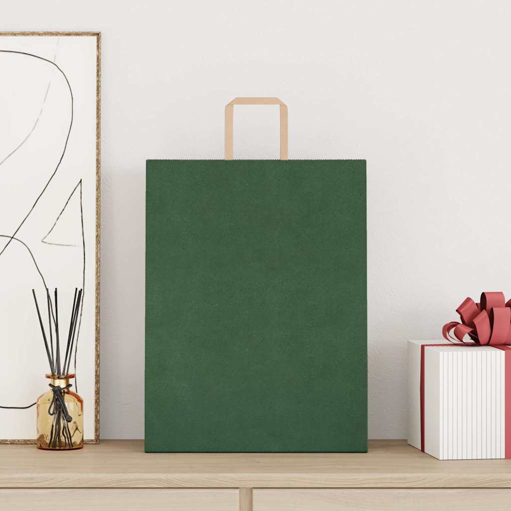 vidaXL Papieren zakken 250 st met hengsels 32x12x42 cm groen afbeelding