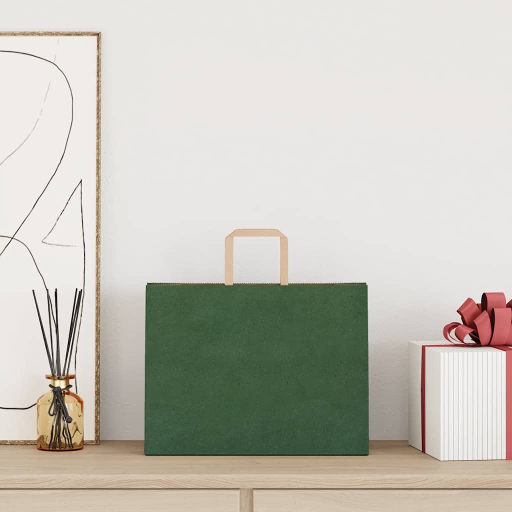 vidaXL Papieren zakken 250 st met hengsels 32x17x25 cm groen afbeelding