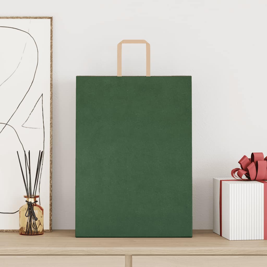 vidaXL Papieren zakken 250 st met hengsels 32x17x44 cm groen afbeelding