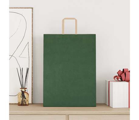 vidaXL Хартиени торбички 250 бр с дръжки зелени 32x17x44 см