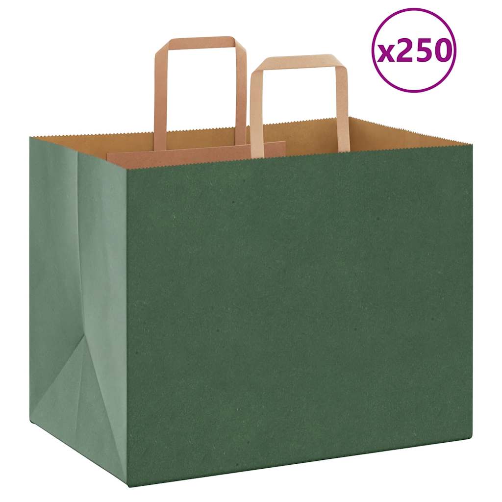 vidaXL Saci de hârtie 250 buc cu mânere verde 32x22x24 cm