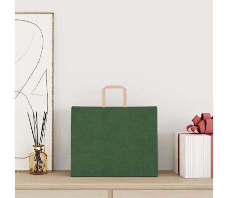 vidaXL Paper Bags 250 pcs with Handles Green 32x22x24 cm
