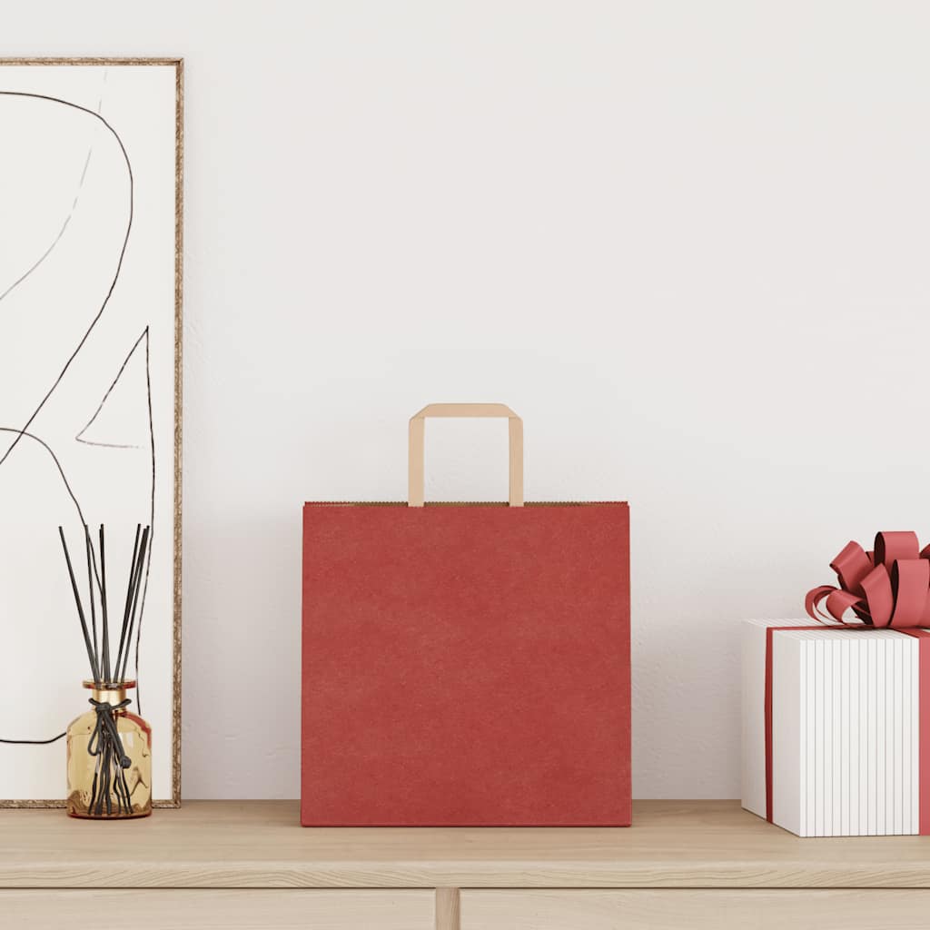 vidaXL Papieren zakken 50 st met hengsels 26x17x25 cm rood afbeelding