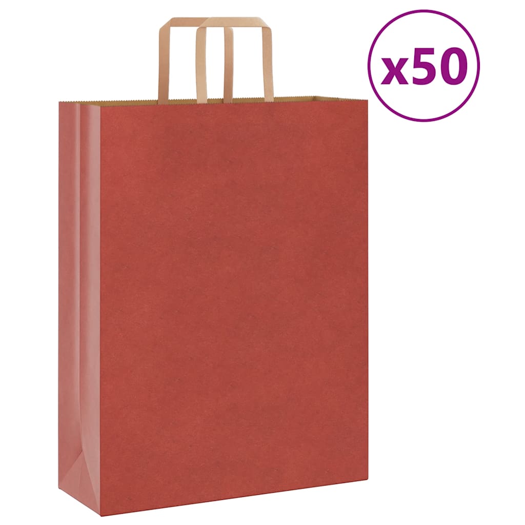 vidaXL Saci de hârtie 50 buc cu mânere roșii 32x12x42 cm