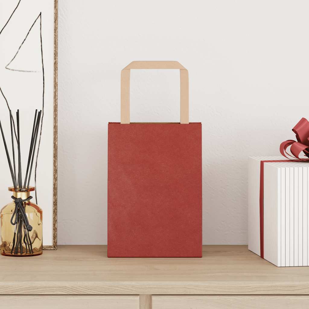 vidaXL Papieren zakken 250 st met hengsels 15x8x21 cm rood afbeelding